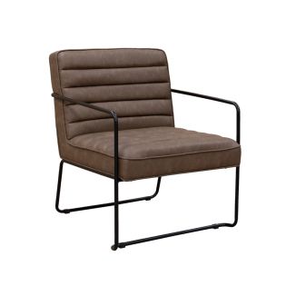 Ribbed Brown Leather Lounge Chair