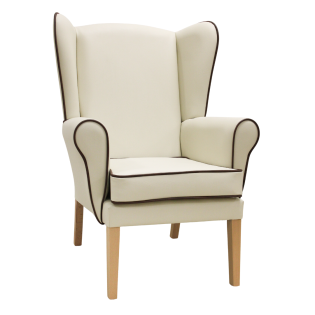 Richmond High Back Chair in Cream with Brown Piping