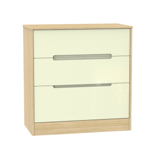 Monaco 3 Drawer Wide Chest in Modern Oak with Cream Drawers