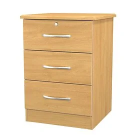 Stretton 3 Drawer Bedside, Modern Oak, Lock On Top Drawer